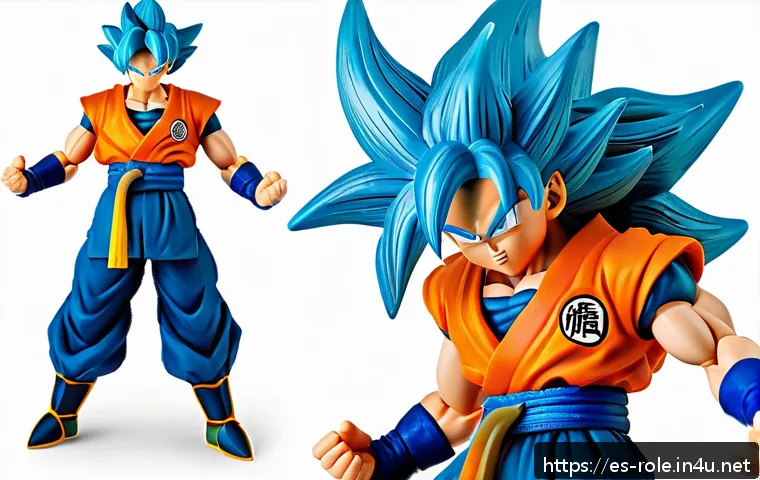 캐릭터 완구 애니메이션 연계 - Highly detailed collectible figure of a Dragon Ball character in dynamic action pose, wearing iconic...