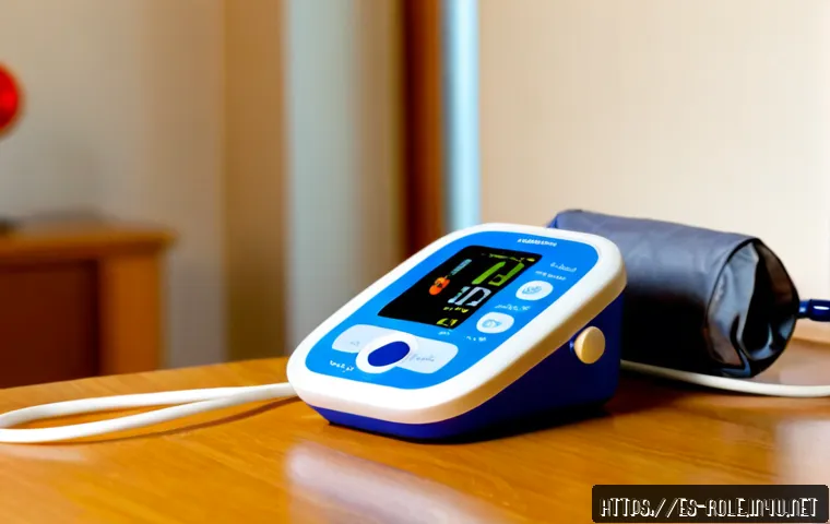 Home 17 병원놀이 혈압측정기 완구 - Photorealistic close-up of a child-friendly toy blood pressure monitor set on a clean wooden table, ...
